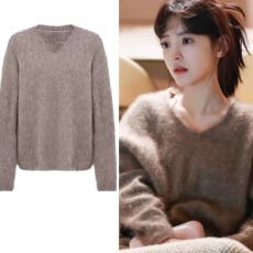批发难哄章若楠温<b class='q'>以</b>凡同款V领毛针织女秋冬宽松慵懒风高级感马海毛衣