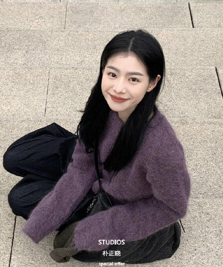 가을 겨울 새로운 느긋한 바람 부드러운 보라색 풀오버 부드러운 찹쌀 두꺼운 느슨함 고급 센스 모헤어 니트 스웨터 여성