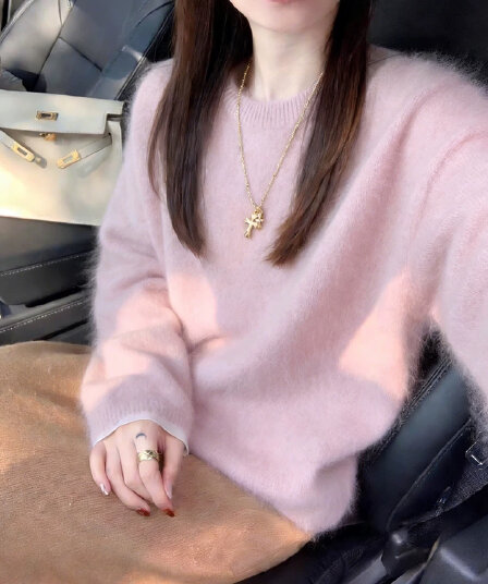 핑크색 모헤어 자이언트 잘 생긴 다용도 스웨터 여자 겨울 한 부서 느긋한 바람 우유 fufu 부드러운 찹쌀 니트 스웨터 맨위