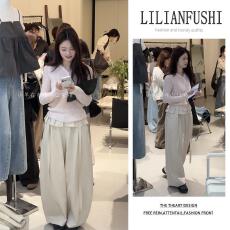 批发早春温柔系穿搭2026新款韩版时尚修身长袖<b class='q'>针织衫</b>高腰阔腿裤<b class='q'>两件</b>套