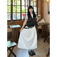 批发2026春夏季新款韩系穿搭白色百搭T恤挂脖波点背心a字半身裙三件套