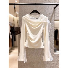 批发2026春季新款<b class='q'>高级</b>感chic别致气质百搭时尚白色网纱拼接打底上衣女