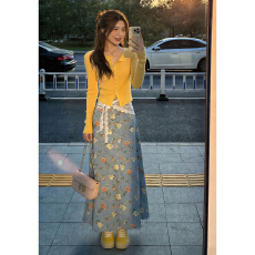 批发2026新款韩系氛围感穿搭一整套裙子女早春季<b class='q'>针织</b><b class='q'>开衫</b>半身长裙套装