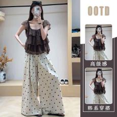 批发2026夏季穿搭一整套女胖mm减龄超火上衣波点阔腿裤松弛感两件套潮