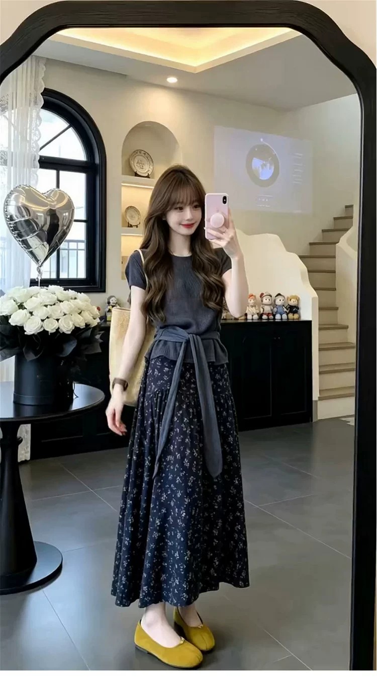 한 부서 자이언트 잘 생긴 ootd 착용 가져 가라. 전체 집합 2026 새로운 꽃무늬 여성 드레스 여름 롱 스커트 투피스 슈트