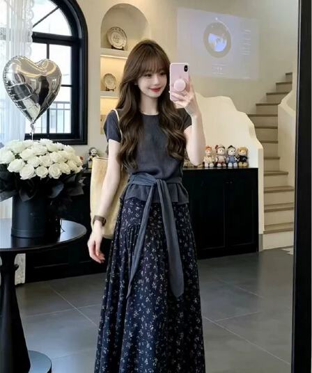 한 부서 자이언트 잘 생긴 ootd 착용 가져 가라. 전체 집합 2026 새로운 꽃무늬 여성 드레스 여름 롱 스커트 투피스 슈트