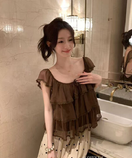 여름 새로운 한 부서 부드러운 연령 감소 프릴 달콤함 외국 가스 디자인 센스 작은 대중 슬립 맨위