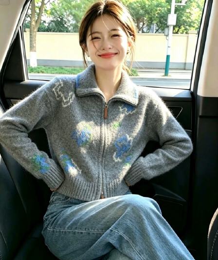 보존 섹션 추천 부드러운 바람 자카드 더블 지퍼 니트 오픈 가디건 여성 가을 겨울 새로운 슈퍼 잘 생긴 부드러운 찹쌀 스웨터