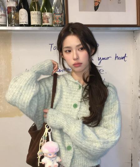 가을 겨울 후드 녹색 스웨터 오픈 가디건 여성 코트 수 있습니다. 외출용 인사이드 가져 가라. 루즈핏 느긋한 바람 슈퍼 잘 생긴 니트 맨위