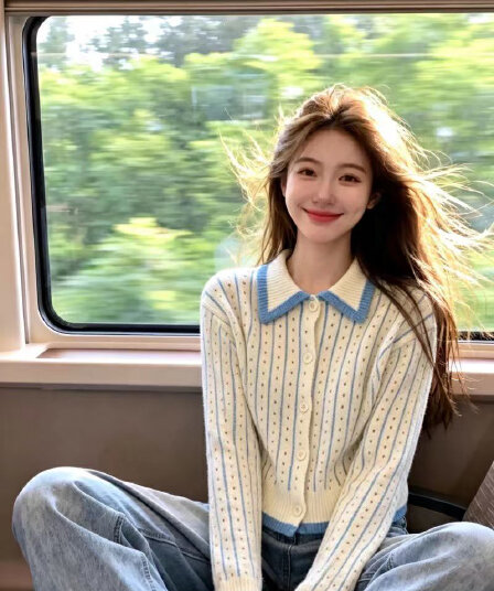 보존 섹션 추천 한 부서 스트라이프 폴로 칼라 긴팔 니트 스웨터 여성 가을 새로운 달콤함 품격 다용도 맨위