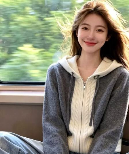 학원 스타일 배색 후드 지퍼 오픈 가디건 두꺼운 2026 가을 새로운 한국 스타일 다용도 루즈핏 슬림해 보이는 니트 맨위