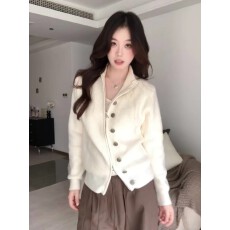 法式复古设计感斜拉链装饰扣毛衣开衫女秋冬季可外穿慵懒气质上衣