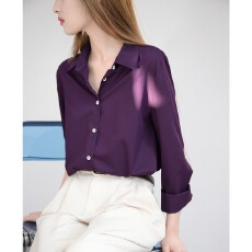 批发TRR 实穿哑光雾面紫稳重 微宽松<b class='q'>衬衫</b>女长袖 通勤气质上衣叠穿<b class='q'>衬衣</b>
