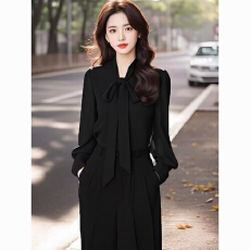 批发蝴蝶结黑色2026春秋新款长袖雪纺<b class='q'>衬衣</b><b class='q'>职业</b>飘带气质高级感<b class='q'>女</b>士<b class='q'>衬衫</b>