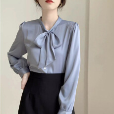 批发蝴蝶结白<b class='q'>衬衫</b>女长袖春秋设计感小众<b class='q'>外贸</b>雪纺上衣职业面试正装<b class='q'>衬衣</b>