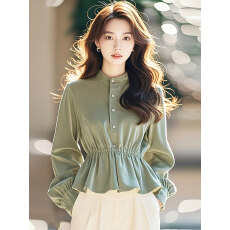 批发法式气质高级感<b class='q'>长袖</b><b class='q'>衬衫</b>女士春季新款别致小衫修身收腰真丝绒上衣