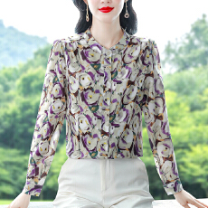 批发2026春季新款长袖印花衬衣立领宽松大码上衣