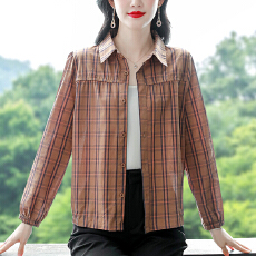 批发2025秋季新款大码女装薄款时尚格子衬衣外套宽松直筒长袖上衣