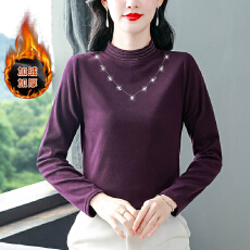 批发加绒加厚双面一体德绒半圆领<b class='q'>打底衫</b>女内搭项链烫钻中领洋气长袖