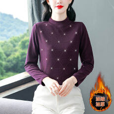 批发加绒加厚双面一体德绒半高领<b class='q'>打底衫</b>女内搭冬季外穿绒烫钻洋气长袖