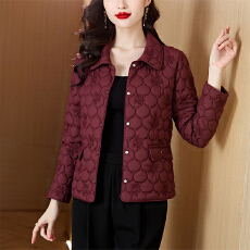 批发棉服夹棉外套年轻妈妈菱形格翻领冬季新款洋气高贵<b class='q'>中老年</b>短款外套