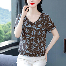 批发夏季新款<b class='q'>大码</b><b class='q'>女装</b>轻奢高端雪纺衫胖MM宽松显瘦短袖上衣