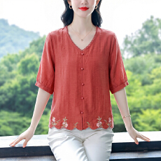 批发夏季新款棉麻上衣重工刺绣宽松小衫时尚设计感花边衬衫