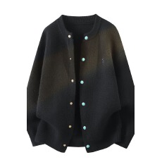 批发秋冬季新款复古纯色圆领毛衣开衫刺绣时尚纽扣开衫宽松<b class='q'>针织衫</b>外套