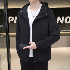 批发秋冬新款茄克男工装外套防风登山服男<b class='q'>夹克</b>男连帽外套纯色冲锋衣男