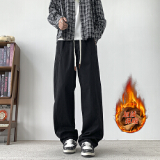 批发加绒纯棉水洗休闲裤纯色大码<b class='q'>加肥</b><b class='q'>加大</b>复古港风宽松直筒裤子