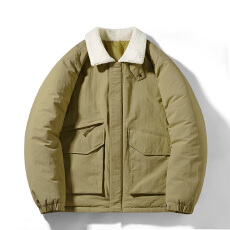 批发冬季运动休闲潮牌纯色爆款羊羔绒翻领外套工装保暖棉服