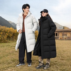 批发情侣款冬季羽绒服长款连帽外套简约休闲宽松户外白鸭绒<b class='q'>男</b>女潮搭