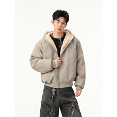 批发PU皮座山雕衣服男装棉衣男生冬装外套棉服加绒加厚防寒连帽棉袄