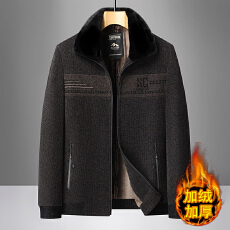 批发新款<b class='q'>秋</b>冬季男士夹克雪尼尔毛领加绒加厚外套中年爸爸装