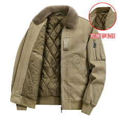 批发工装棉衣男可拆卸毛领纯棉夹克外套男士<b class='q'>秋</b>冬宽松夹棉工装外套