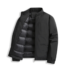 批发新国标白鸭绒高品质中老年羽绒服立领简约休闲羽绒外套男商务上衣