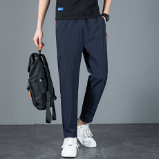 批发跨境男士休闲裤男修身薄款韩版冰丝运动裤直筒速干裤