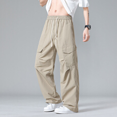 批发春夏新品宽松休闲裤男士直筒伞兵裤青年简约纯色阔腿裤子