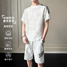 批发<b class='q'>夏</b>季新款扎染冰丝套装男士休闲运动沙滩短袖t恤短裤男装潮牌