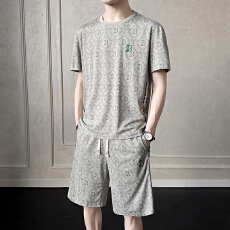 批发底特律短袖+短裤两件套套装男美式复古扎染休闲运动套装