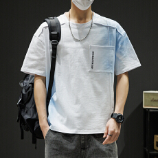 批发纯棉新款夏季男<b class='q'>潮</b>流宽松<b class='q'>潮</b>牌短袖T恤上衣五分袖圆领半袖T恤