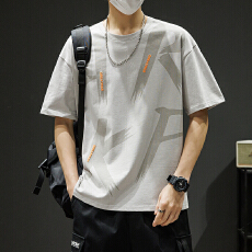 批发纯棉新款夏季男<b class='q'>潮</b>流宽松<b class='q'>潮</b>牌学生短袖T恤上衣五分袖圆领半袖T恤