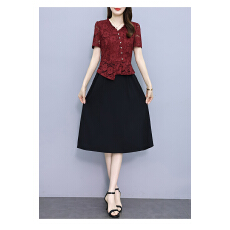 批发V领短袖气质<b class='q'>连衣裙</b>女2025夏季新款轻奢高级感妈妈假两件拼接裙子