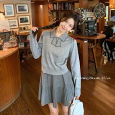 批发学院风复古翻领针织衫女秋冬季新款<b class='q'>休闲</b>内搭打底长袖修身针织上衣