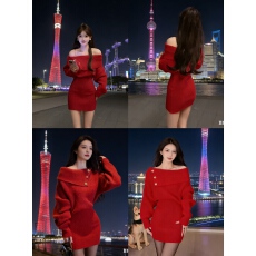 批发针织连衣裙女秋冬新款时尚毛衣裙设计感百搭气质包臀裙子