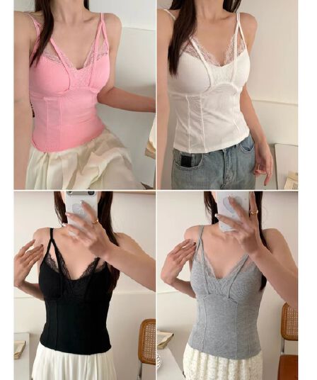 빛 요리 한 바람 섹시함 낮은 네크라인 작은 슬링 맨위 이슬 쇄골 작은 심장 기계 철자 레이스 아름다움 뒤로 몸매 가꾸기 조끼