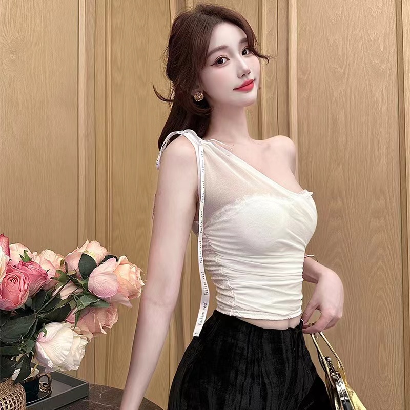 섹시함 바람 숄더백 캐미솔 벨트 가슴 패드 아름다움 뒤로 불규칙 백리스 레이스 만나는 맨위