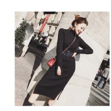 批发PINZIKO 秋<b class='q'>冬</b>中长款针织连衣裙女修身过膝一步打底毛衣裙
