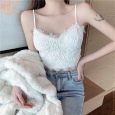 批发张<b class='q'>贝贝</b>ibell 打底蕾丝吊带背心修身短款上衣女设计感内搭文文同款