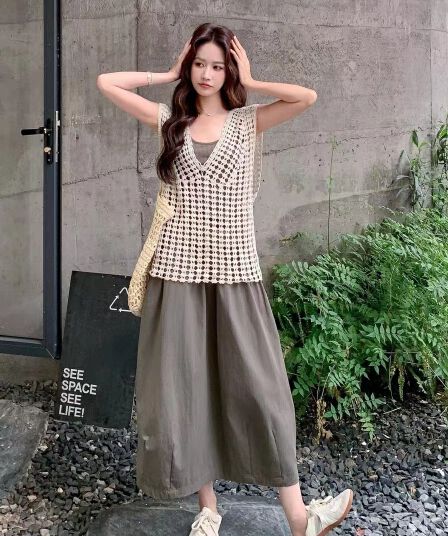 한 부서 작은 대중 디자인 센스 홀로우 아웃 짜임 조끼 여성 여름 패션 다용도 슬림해 보이는 맨위
